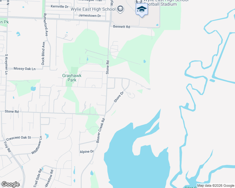map of restaurants, bars, coffee shops, grocery stores, and more near 521 Shore Drive in Wylie