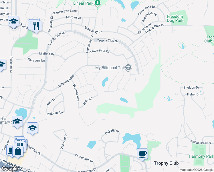 map of restaurants, bars, coffee shops, grocery stores, and more near 2801 Castlereach Street in Roanoke