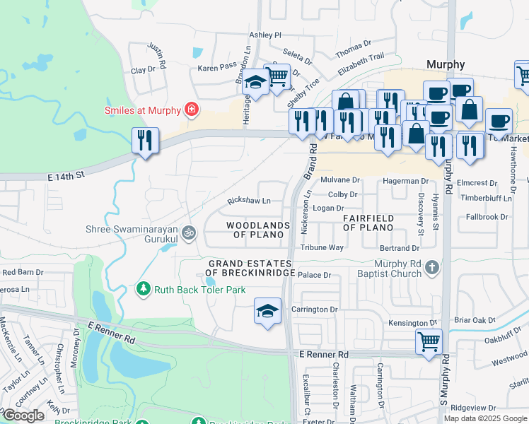 map of restaurants, bars, coffee shops, grocery stores, and more near 5705 Sabetha Way in Plano