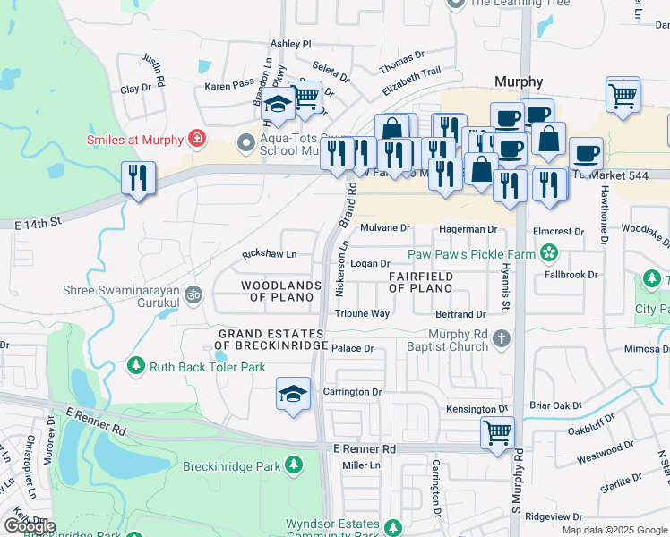 map of restaurants, bars, coffee shops, grocery stores, and more near 1104 Rochester Way in Plano