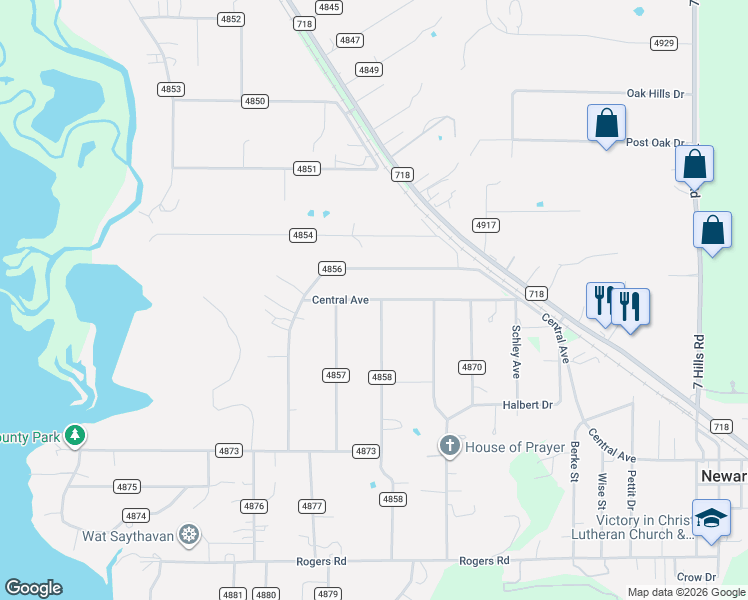 map of restaurants, bars, coffee shops, grocery stores, and more near 409 County Road 4856 in Newark