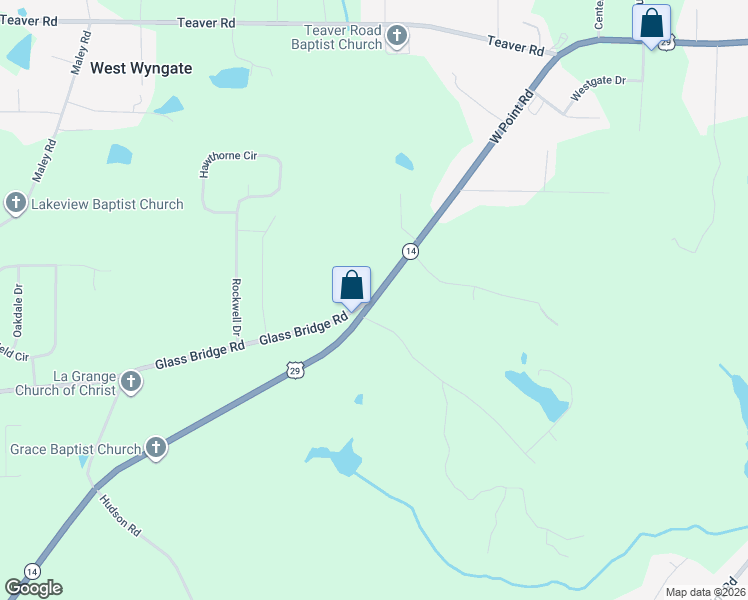 map of restaurants, bars, coffee shops, grocery stores, and more near 3353 West Point Road in LaGrange