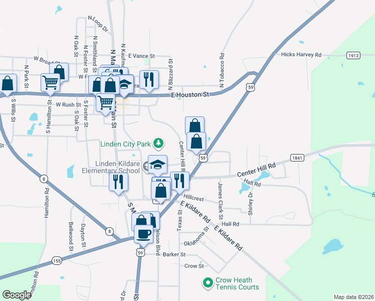 map of restaurants, bars, coffee shops, grocery stores, and more near 501 Center Hill Road in Linden