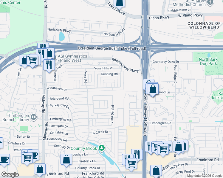 map of restaurants, bars, coffee shops, grocery stores, and more near 4432 Windhaven Lane in Dallas