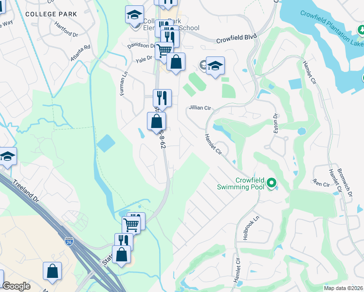 map of restaurants, bars, coffee shops, grocery stores, and more near 1000 Crowfield Reserve Lane in Ladson