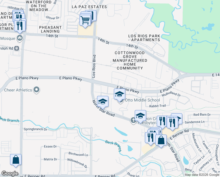 map of restaurants, bars, coffee shops, grocery stores, and more near 705 Shrewsbury Place in Plano
