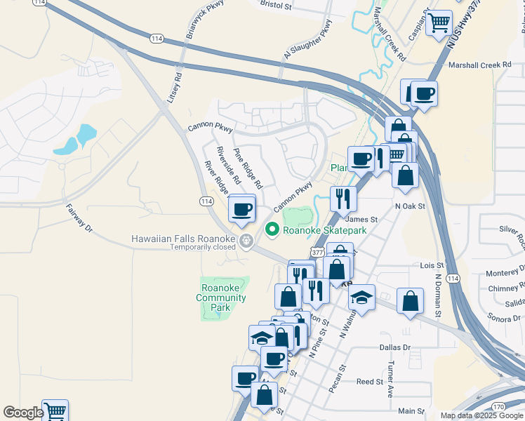map of restaurants, bars, coffee shops, grocery stores, and more near 405 River Ridge Road in Roanoke