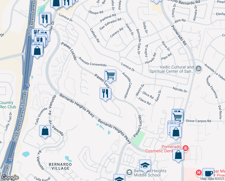 map of restaurants, bars, coffee shops, grocery stores, and more near 12282 Paseo Lucido in San Diego