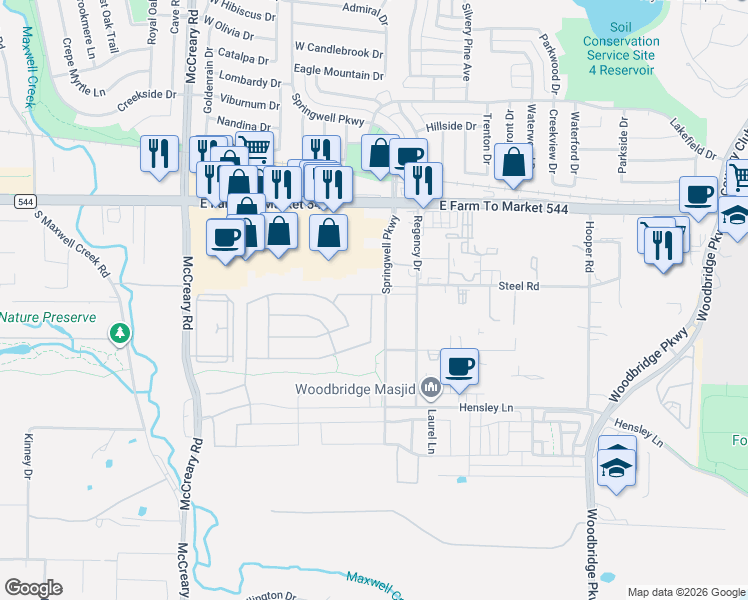 map of restaurants, bars, coffee shops, grocery stores, and more near 112 -100 Regency Drive in Wylie