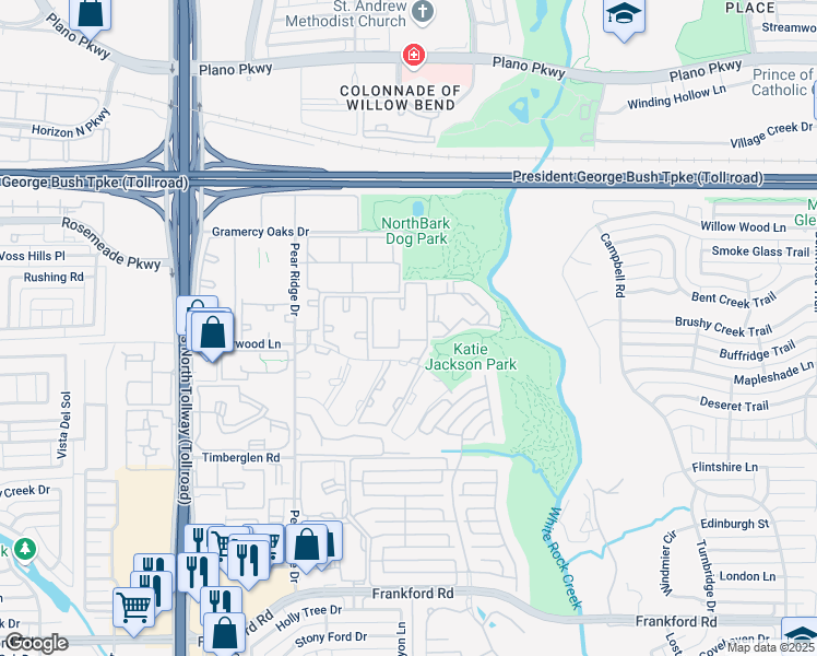 map of restaurants, bars, coffee shops, grocery stores, and more near 4911 Haverwood Lane in Dallas