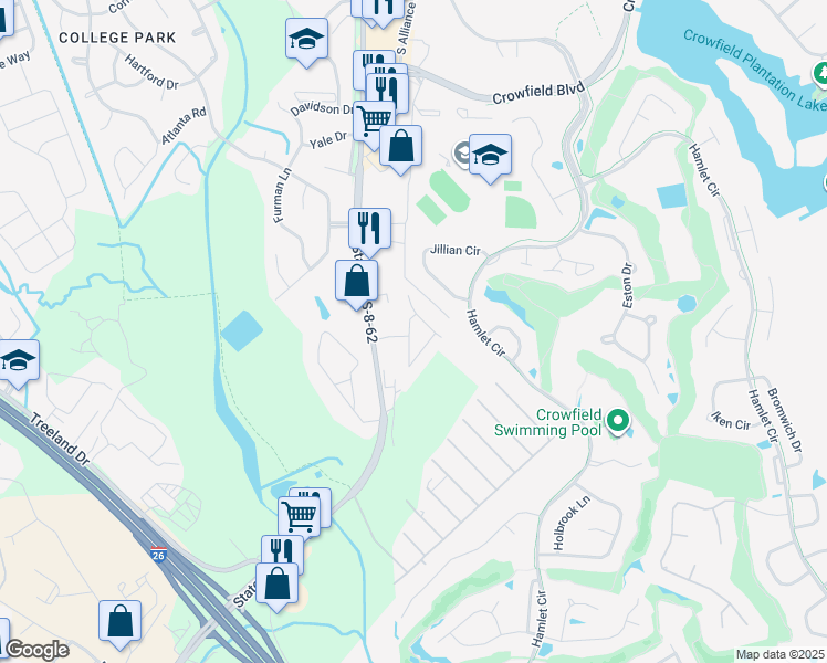 map of restaurants, bars, coffee shops, grocery stores, and more near 1000 Crowfield Reserve Lane in Ladson