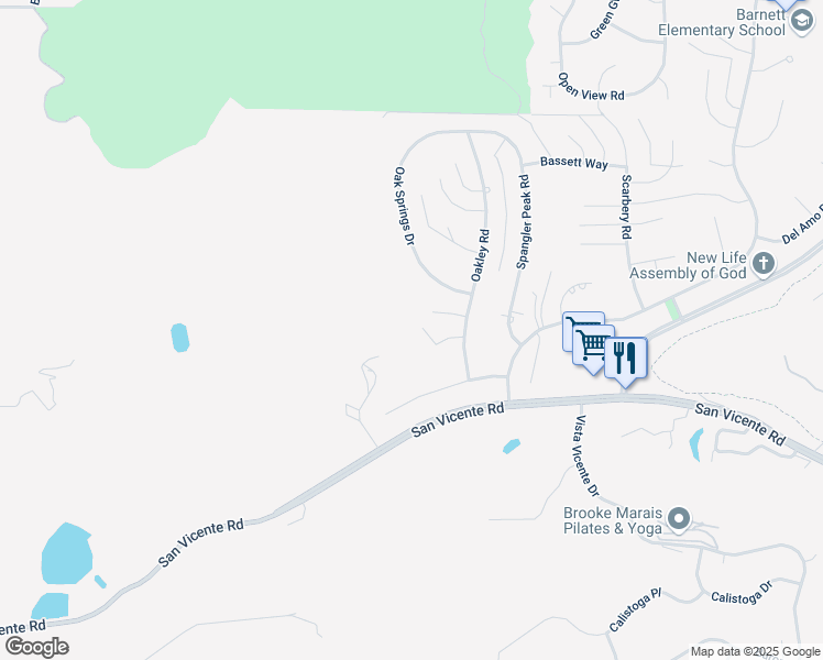 map of restaurants, bars, coffee shops, grocery stores, and more near 23406 Oakley Place in Ramona