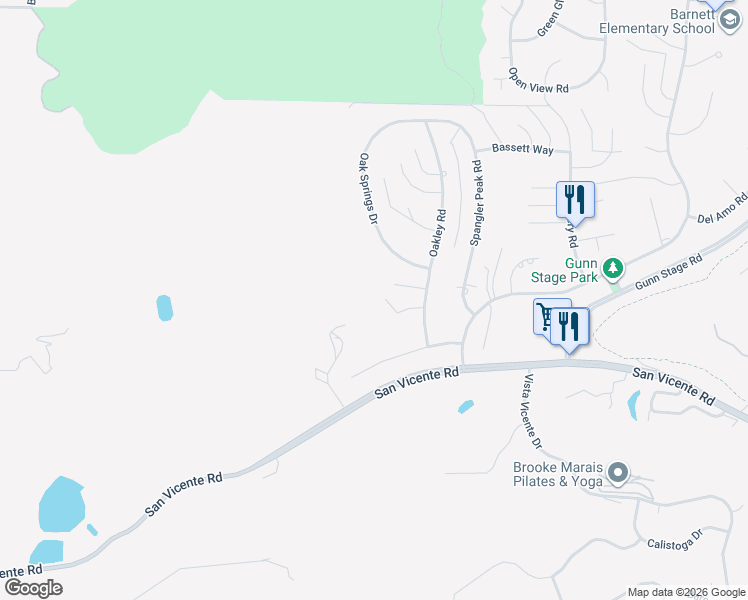 map of restaurants, bars, coffee shops, grocery stores, and more near 23406 Oakley Place in Ramona