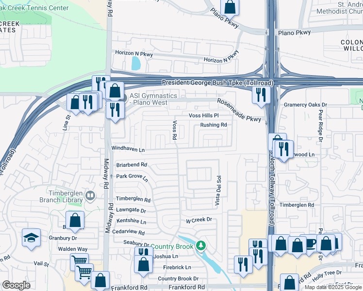 map of restaurants, bars, coffee shops, grocery stores, and more near 4312 Windhaven Lane in Dallas