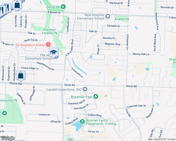 map of restaurants, bars, coffee shops, grocery stores, and more near 505 Foxwood Lane in Wylie