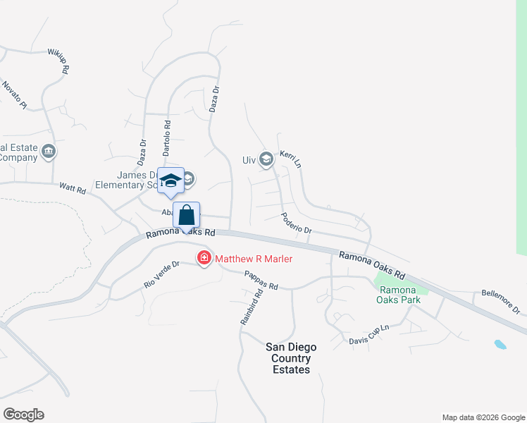 map of restaurants, bars, coffee shops, grocery stores, and more near 16120 Poderio Court in Ramona