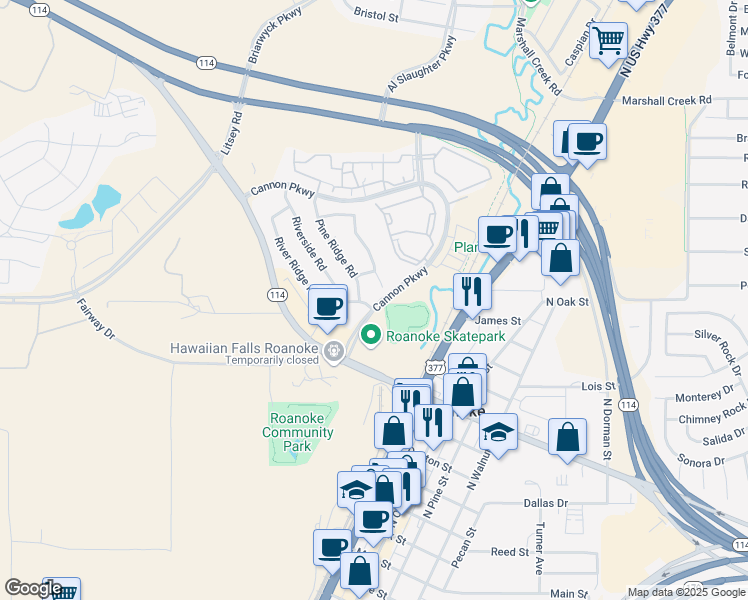 map of restaurants, bars, coffee shops, grocery stores, and more near 405 River Ridge Road in Roanoke