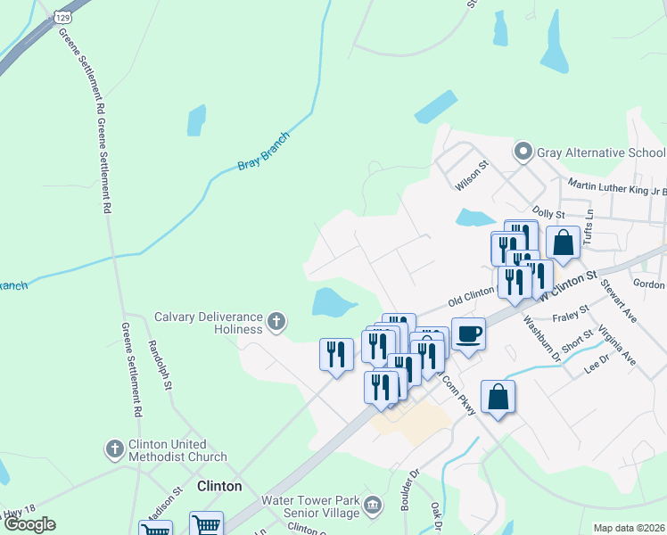 map of restaurants, bars, coffee shops, grocery stores, and more near 285 Bradley Drive in Gray