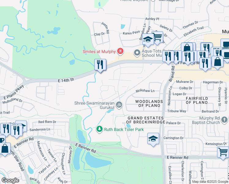map of restaurants, bars, coffee shops, grocery stores, and more near 621 Park Vista Road in Murphy