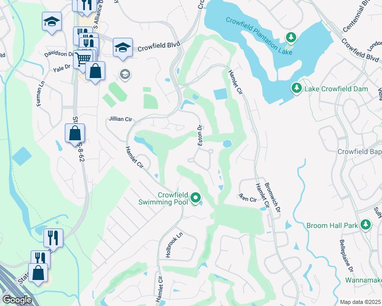 map of restaurants, bars, coffee shops, grocery stores, and more near 128 Eston Drive in Goose Creek
