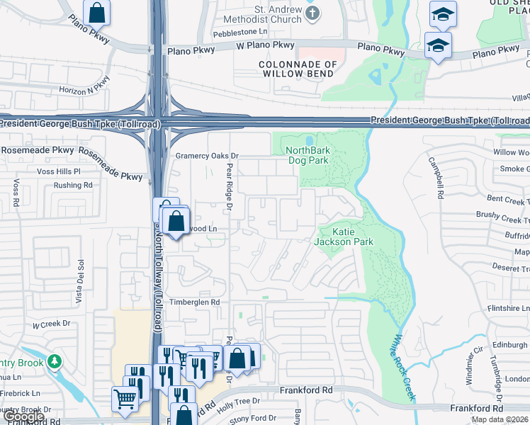 map of restaurants, bars, coffee shops, grocery stores, and more near 4909 Haverwood Lane in Dallas
