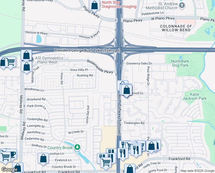map of restaurants, bars, coffee shops, grocery stores, and more near 414 Haverwood Lane in Dallas
