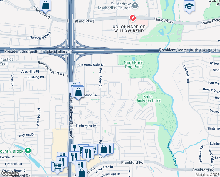 map of restaurants, bars, coffee shops, grocery stores, and more near 4849 Haverwood Lane in Dallas