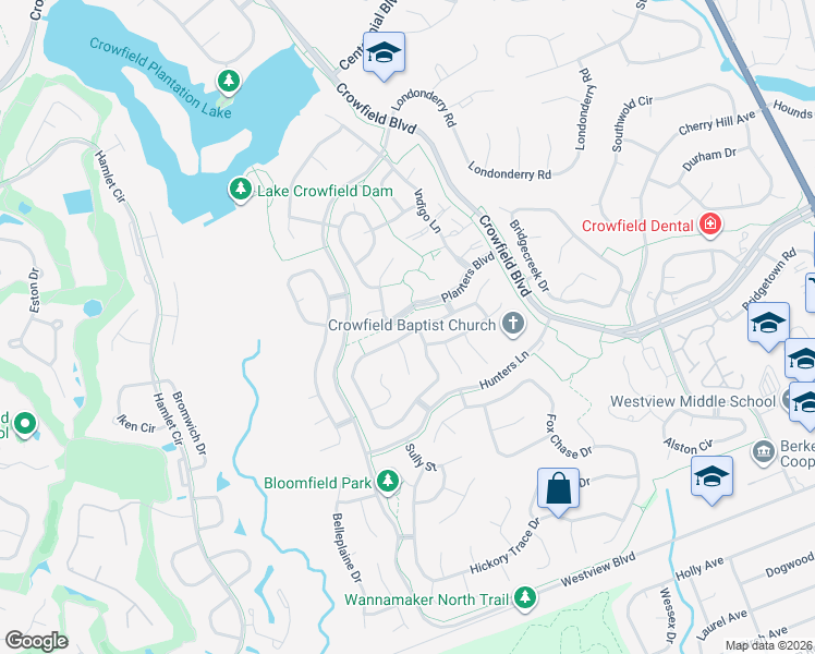 map of restaurants, bars, coffee shops, grocery stores, and more near 114 Commons Way in Goose Creek