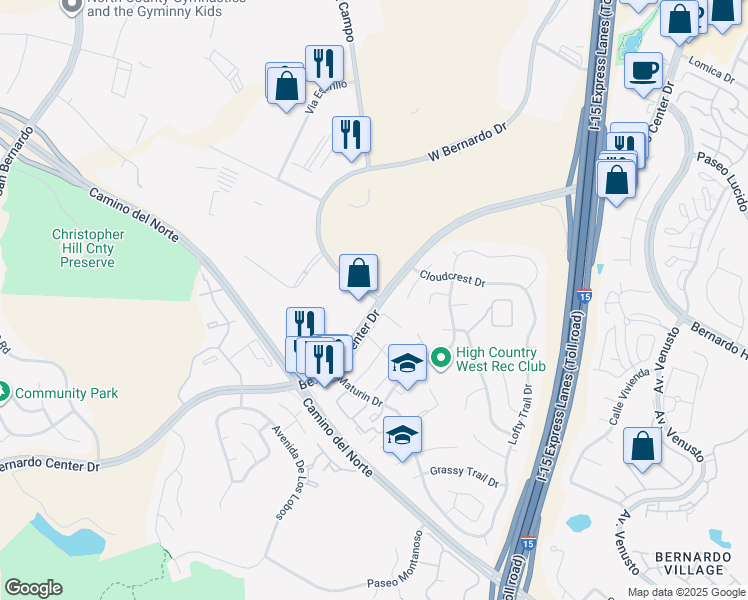 map of restaurants, bars, coffee shops, grocery stores, and more near 11794 West Bernardo Drive in San Diego