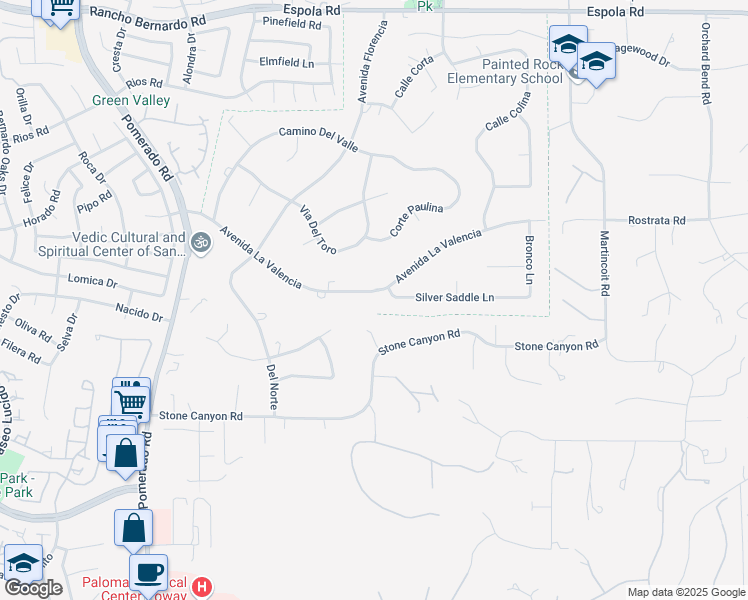 map of restaurants, bars, coffee shops, grocery stores, and more near 13035 Avenida La Valencia in Poway