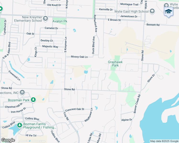 map of restaurants, bars, coffee shops, grocery stores, and more near 1030 South Kreymer Lane in Wylie