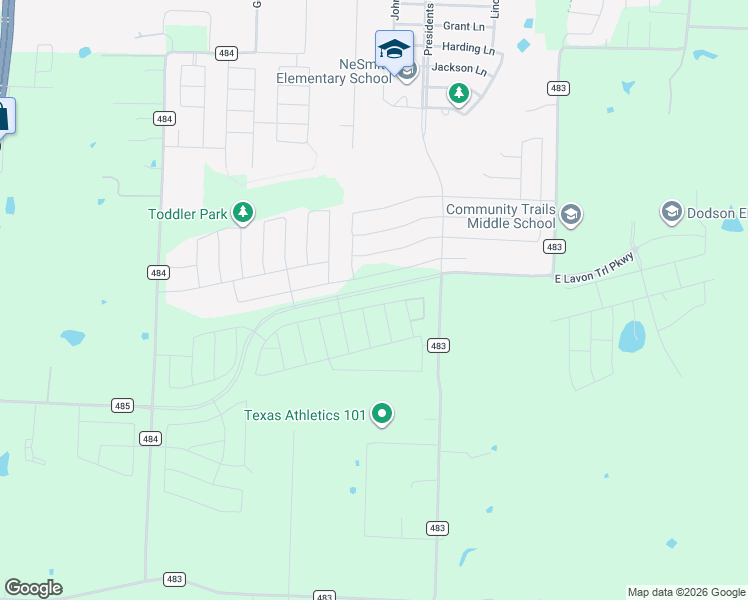 map of restaurants, bars, coffee shops, grocery stores, and more near 11160 County Road 483 in Lavon