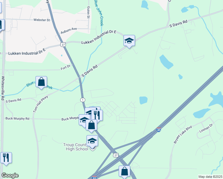 map of restaurants, bars, coffee shops, grocery stores, and more near 2101 South Davis Road in LaGrange