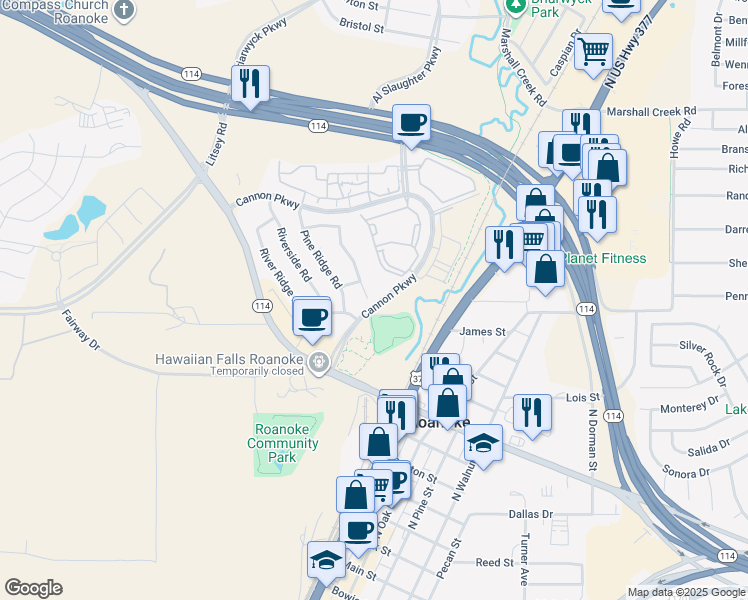 map of restaurants, bars, coffee shops, grocery stores, and more near 1100 Cannon Parkway in Roanoke