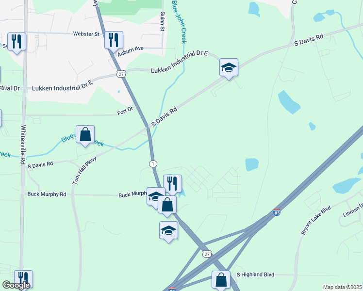 map of restaurants, bars, coffee shops, grocery stores, and more near 2107 South Davis Road in LaGrange