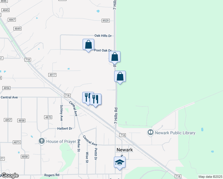 map of restaurants, bars, coffee shops, grocery stores, and more near 1600 Farm to Market Road 3433 in Newark