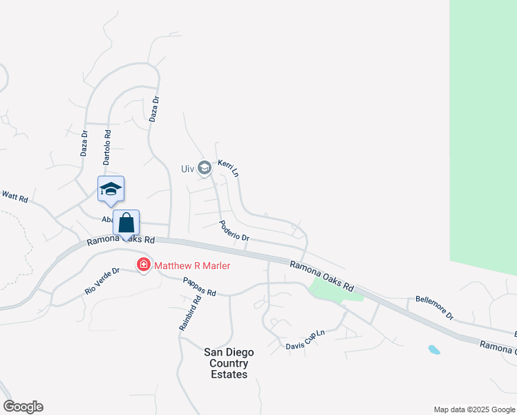 map of restaurants, bars, coffee shops, grocery stores, and more near 25252 Kerri Lane in Ramona