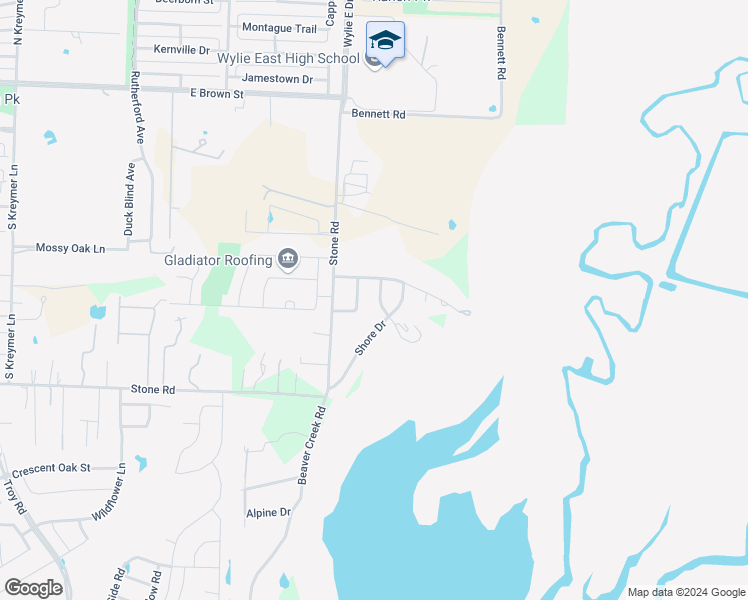 map of restaurants, bars, coffee shops, grocery stores, and more near 719 Lakeside Drive in Wylie