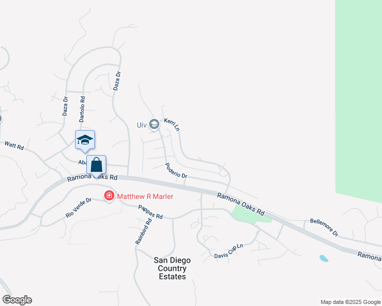 map of restaurants, bars, coffee shops, grocery stores, and more near 25244 Kerri Lane in Ramona