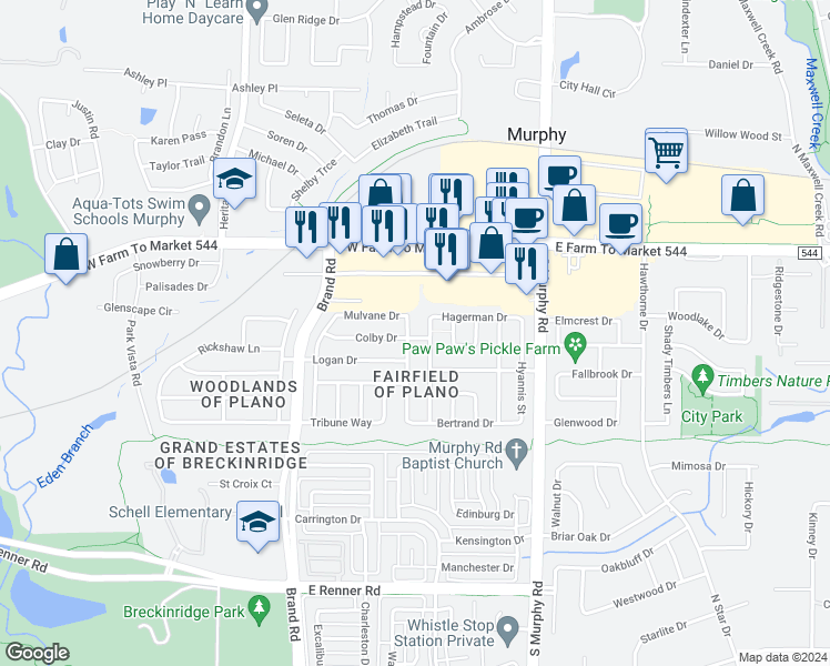 map of restaurants, bars, coffee shops, grocery stores, and more near 1132 Pleasanton Drive in Plano