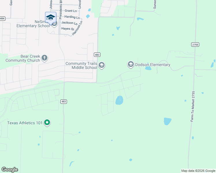 map of restaurants, bars, coffee shops, grocery stores, and more near 10694 County Road 483 in Lavon