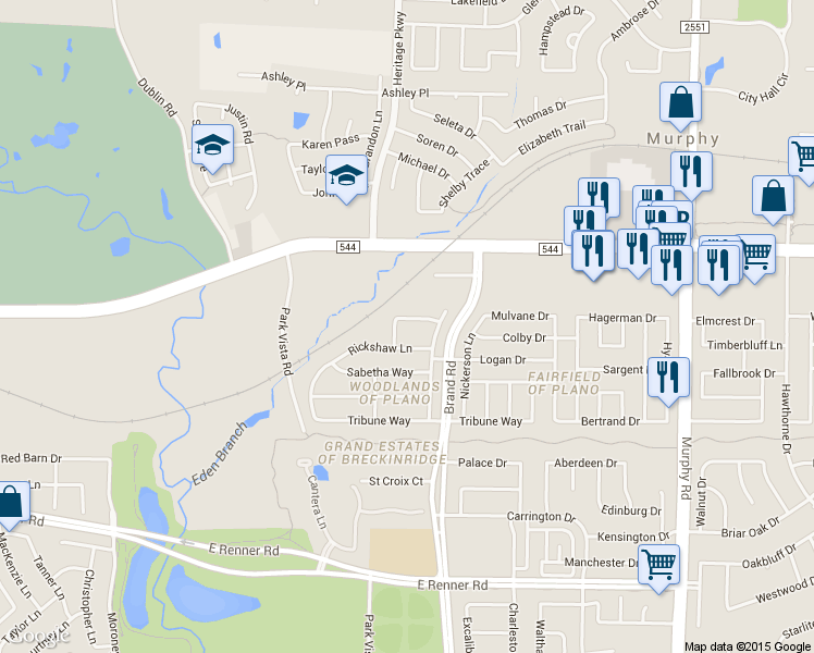 map of restaurants, bars, coffee shops, grocery stores, and more near 5704 Gerber Terrace in Plano