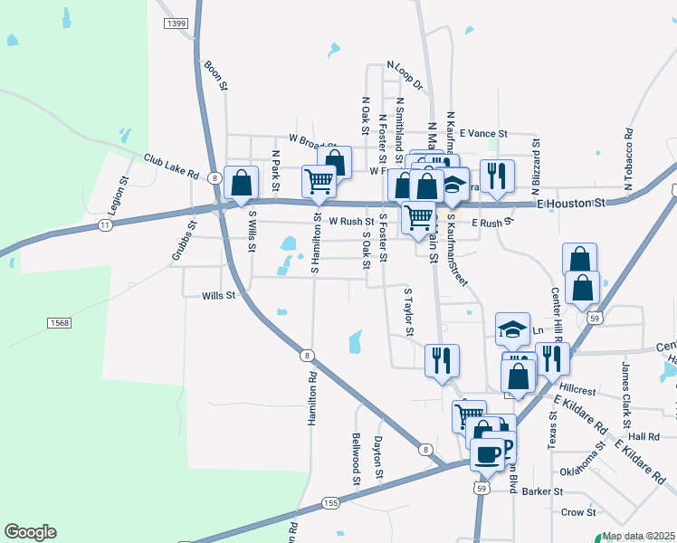 map of restaurants, bars, coffee shops, grocery stores, and more near 515 Denson Street in Linden