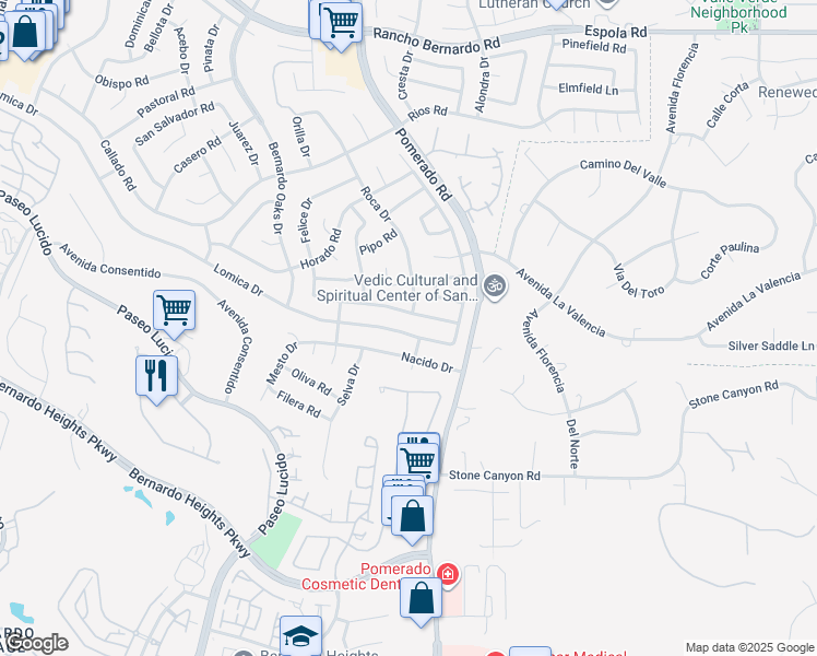 map of restaurants, bars, coffee shops, grocery stores, and more near 12552 Lomica Drive in San Diego