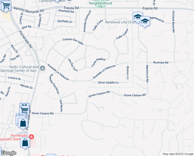 map of restaurants, bars, coffee shops, grocery stores, and more near 13115 Avenida La Valencia in Poway