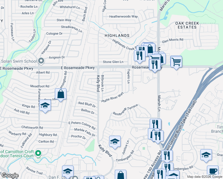 map of restaurants, bars, coffee shops, grocery stores, and more near 2723 Cancun Ln in Dallas