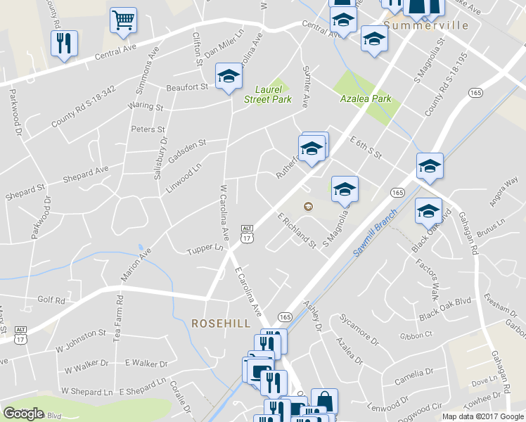 map of restaurants, bars, coffee shops, grocery stores, and more near 906 S Main St in Summerville