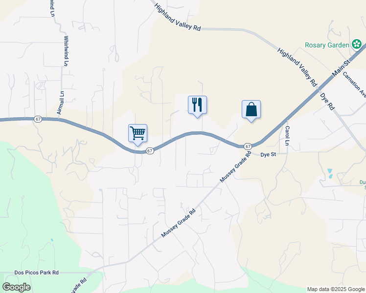 map of restaurants, bars, coffee shops, grocery stores, and more near 15958 Wood Rock Lane in Ramona