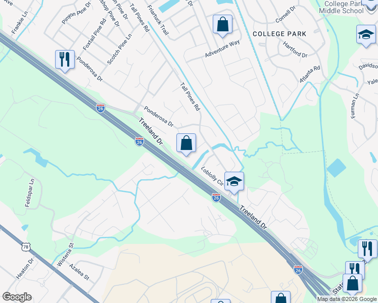 map of restaurants, bars, coffee shops, grocery stores, and more near 218 Lodgepole Road in Ladson