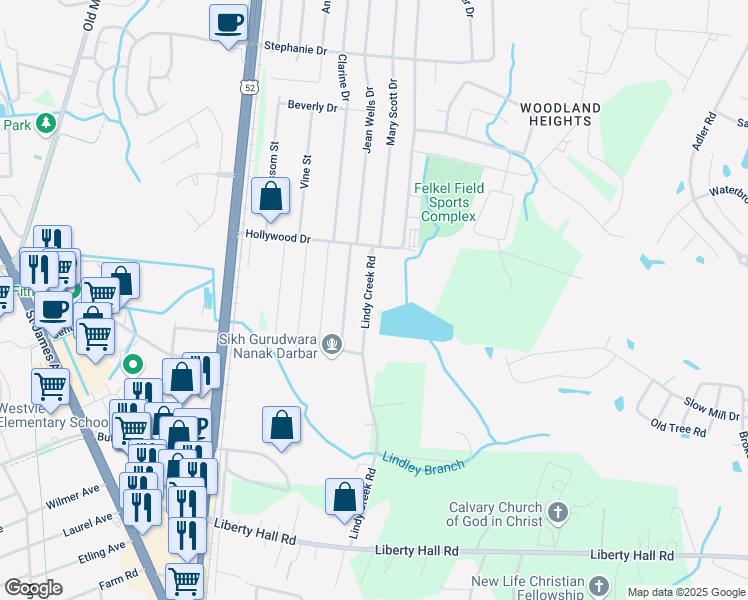 map of restaurants, bars, coffee shops, grocery stores, and more near 216 Lindy Creek Road in Goose Creek